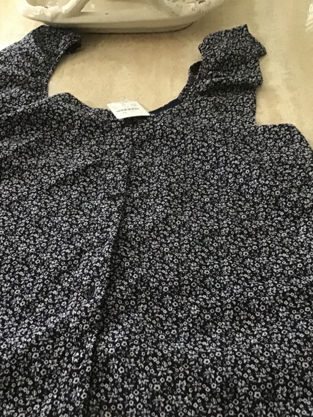 J Crew Navy tiny floral print button front top with ruffle cap sleeve size 6 NWT